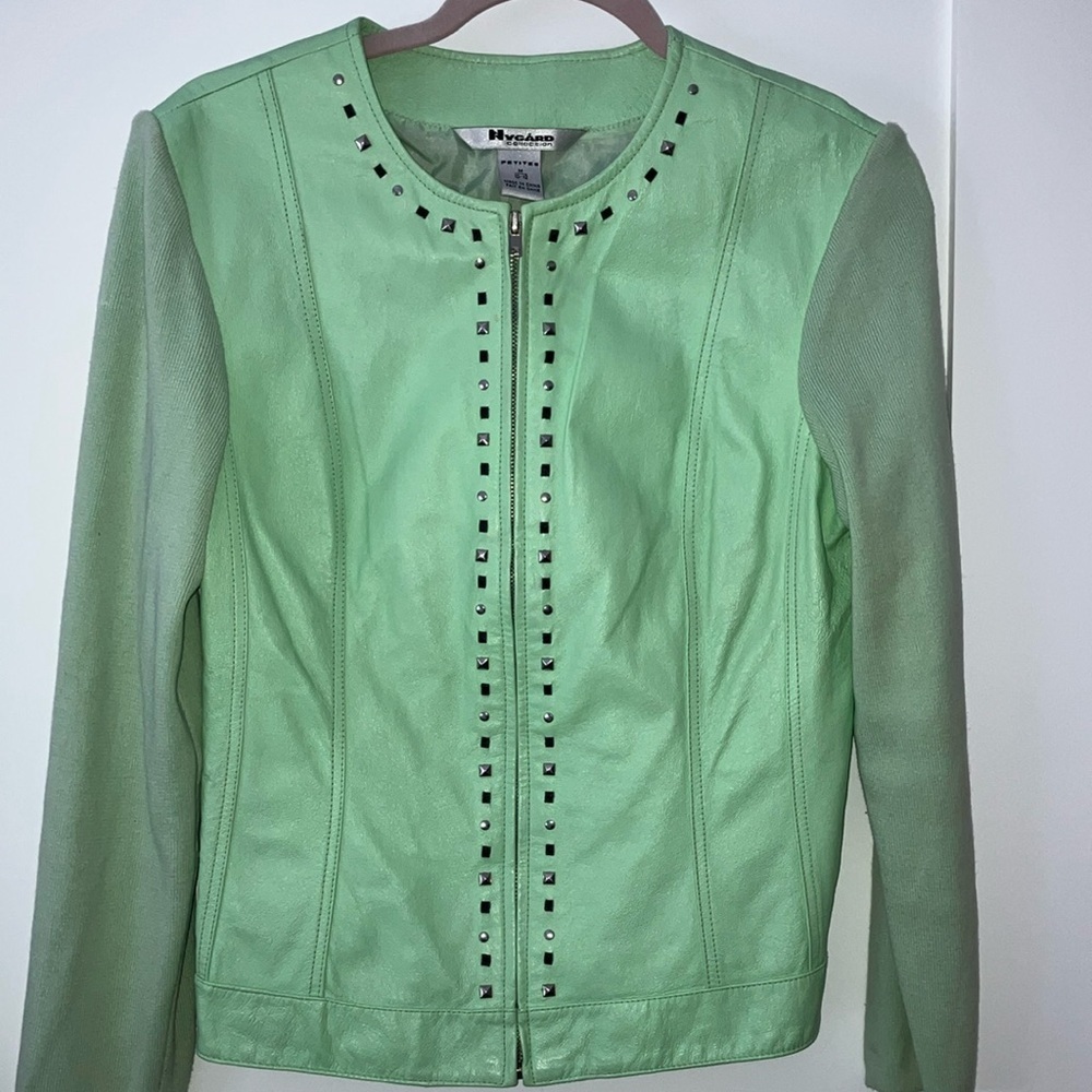 Nygard Collection Petites mint green Leather Jacket with Silver toned Studs